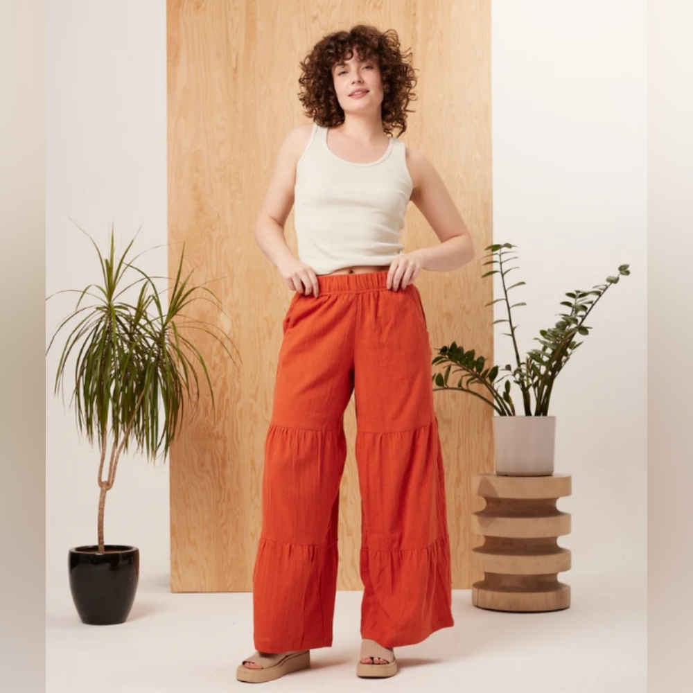Women's Wide Leg Orange Pants